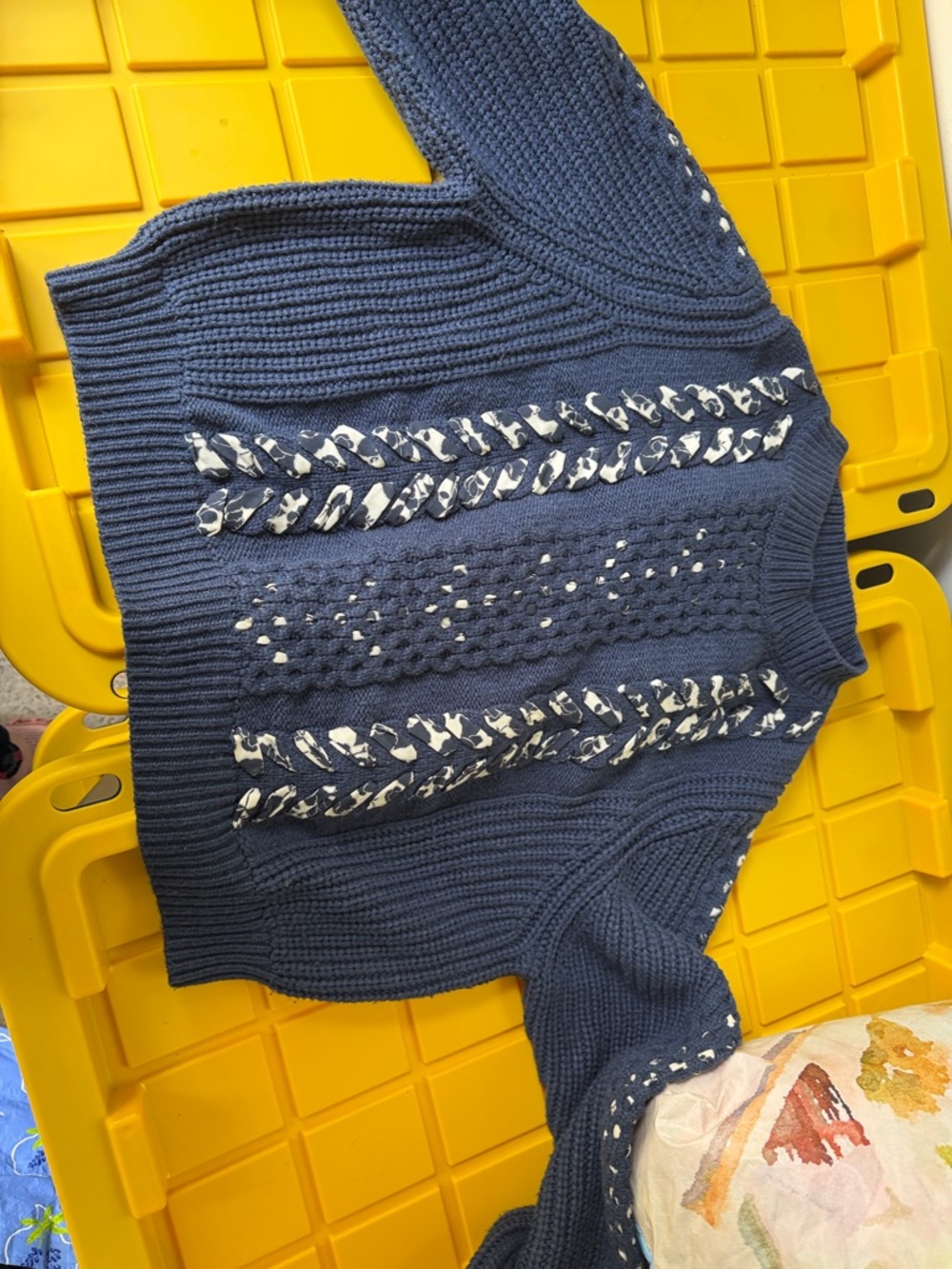 Jason Wu Blue Cable Knit Turtleneck Sweater with White Braid Accents